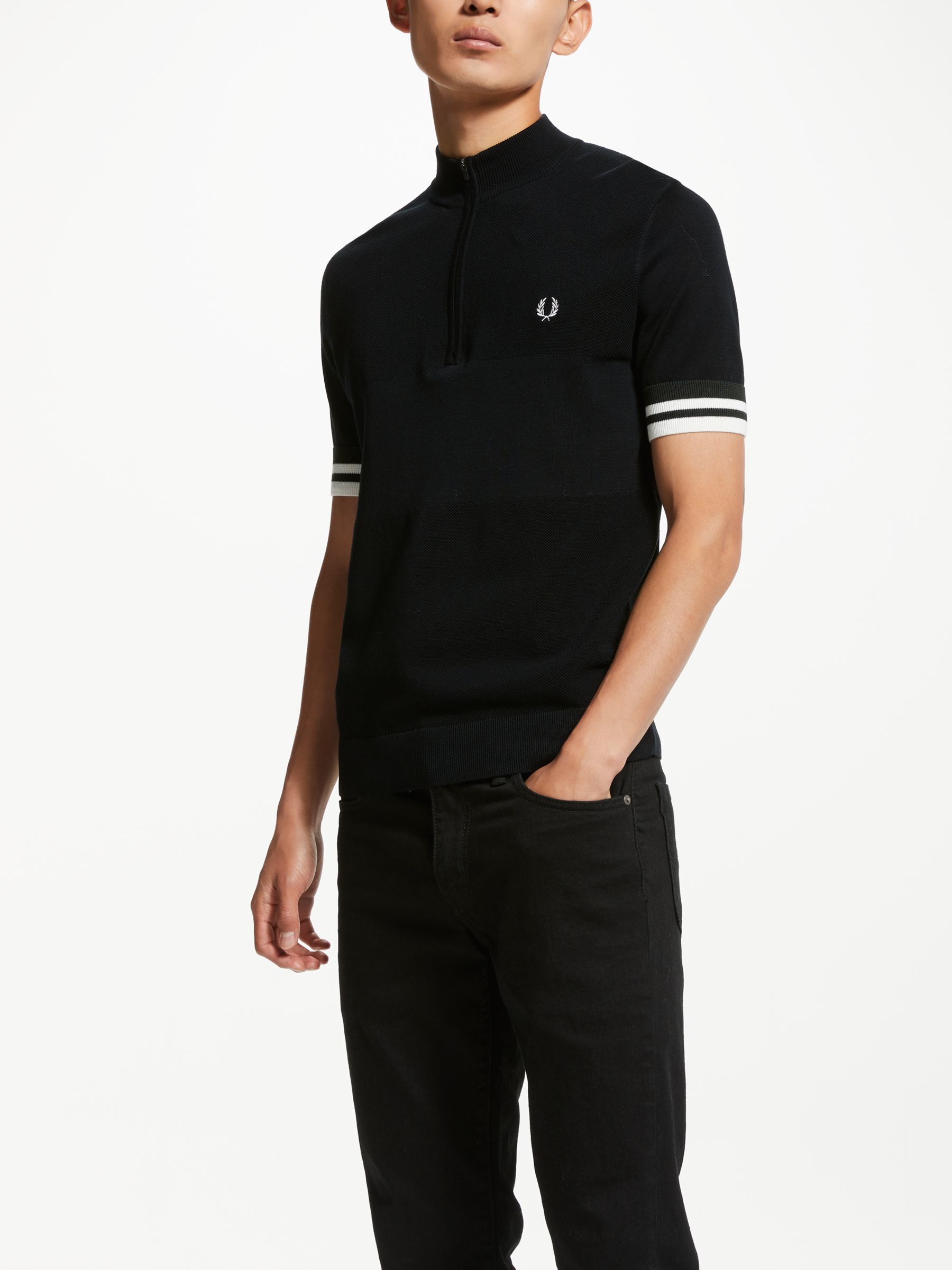 Fred Perry Zip Neck Polo Shirt, Black