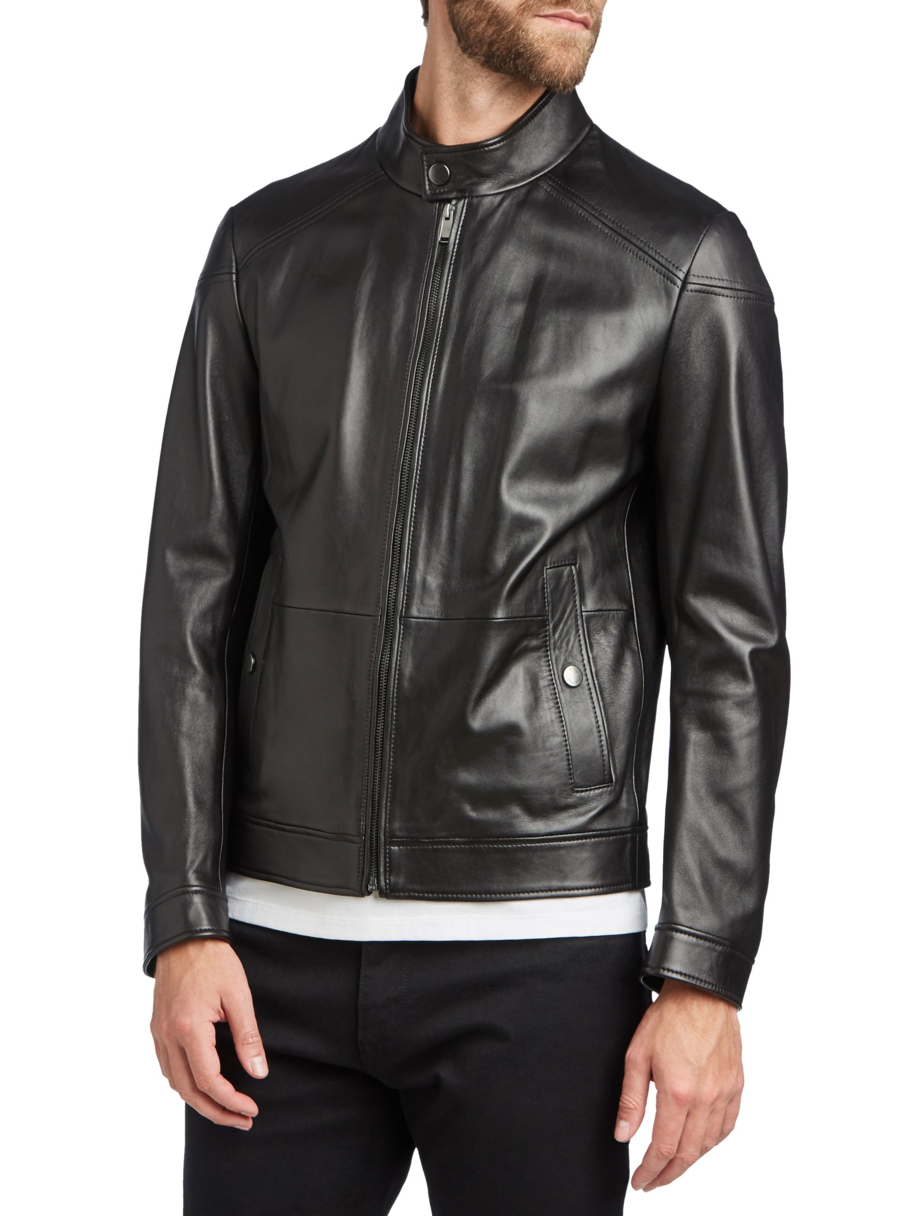 BOSS Nocan Leather Jacket, Black at 