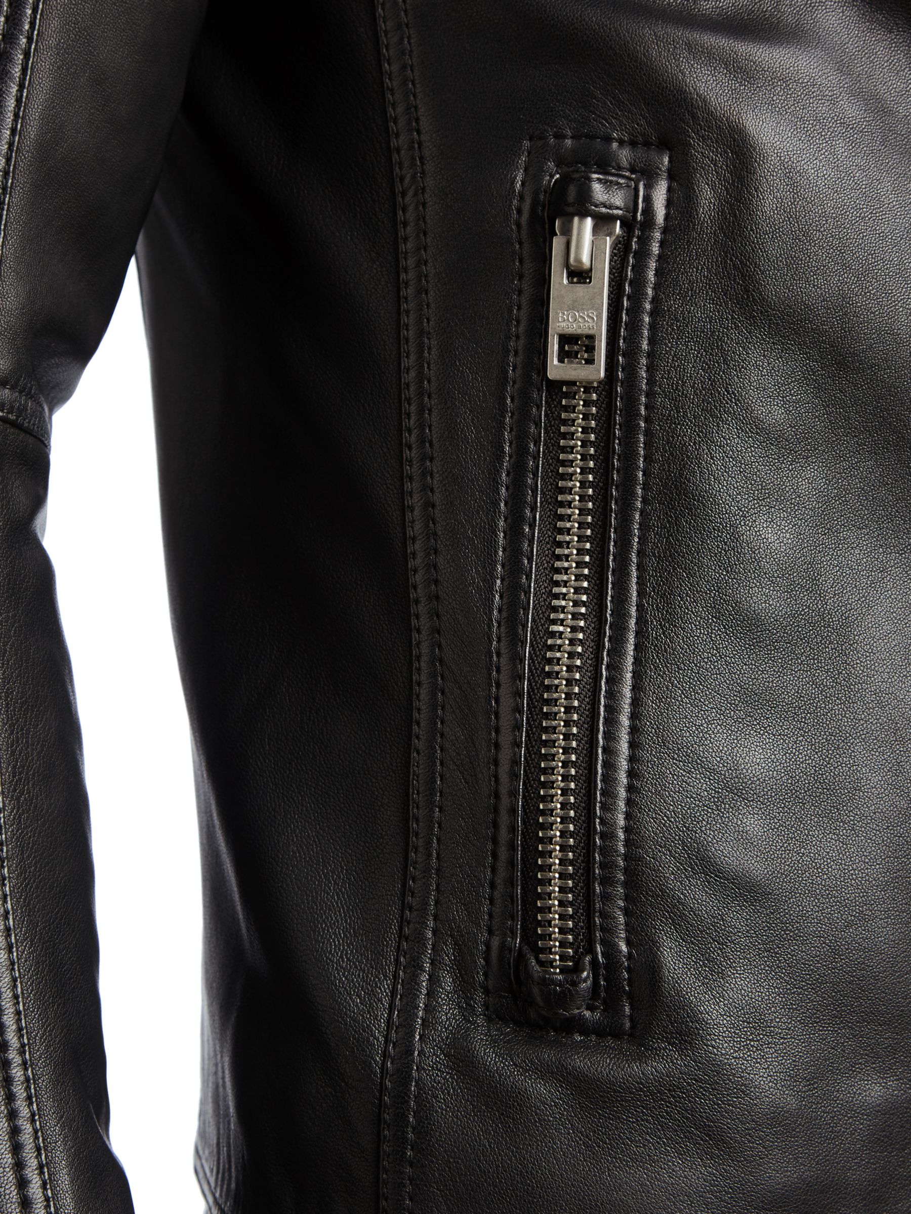 BOSS Jaysee Leather Biker Jacket, Black, 36R