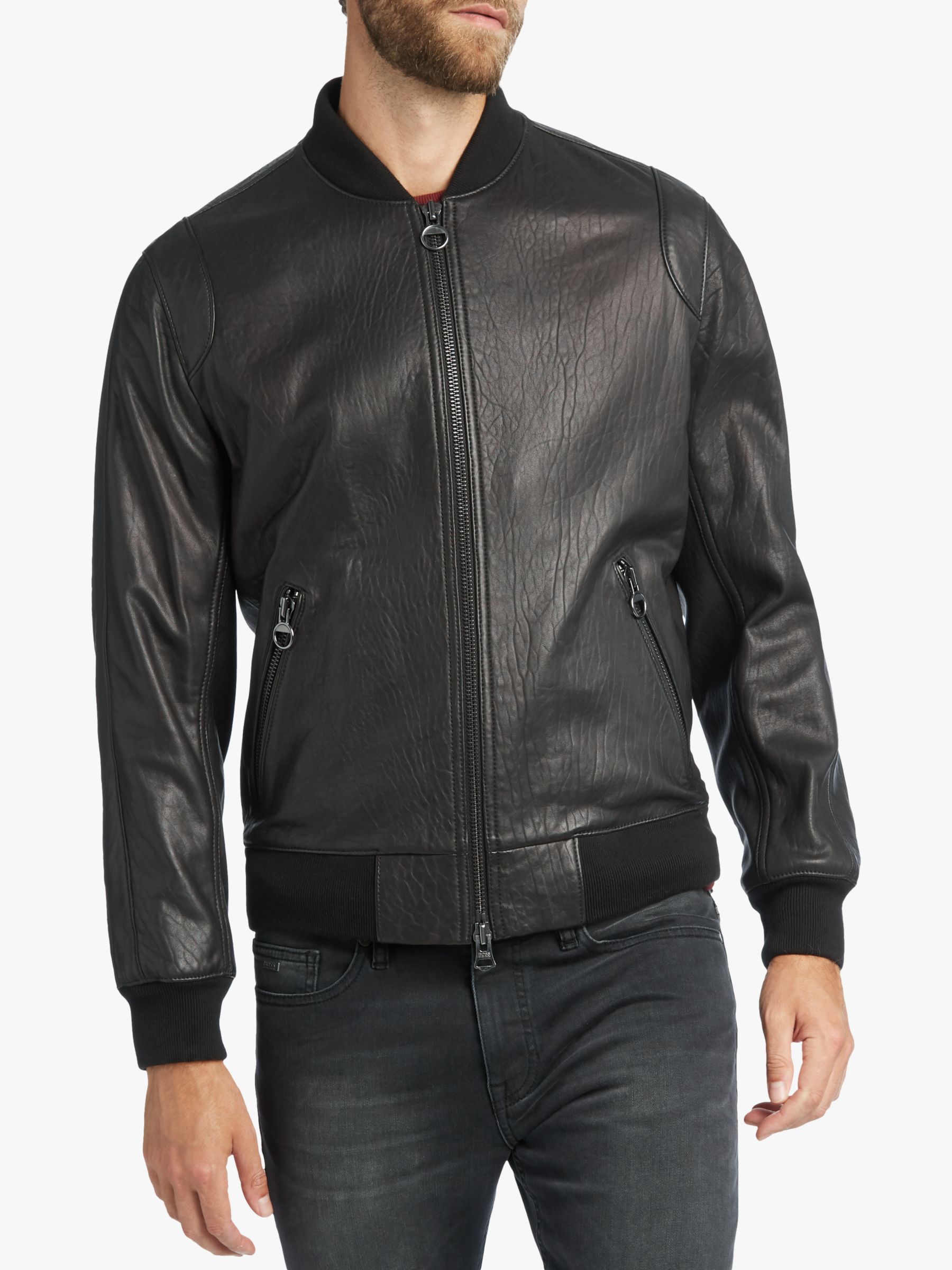boss josiah leather bomber jacket