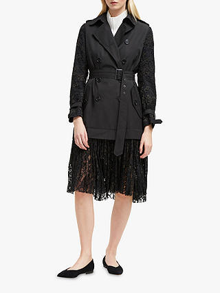 French Connection Lace Trench, Black