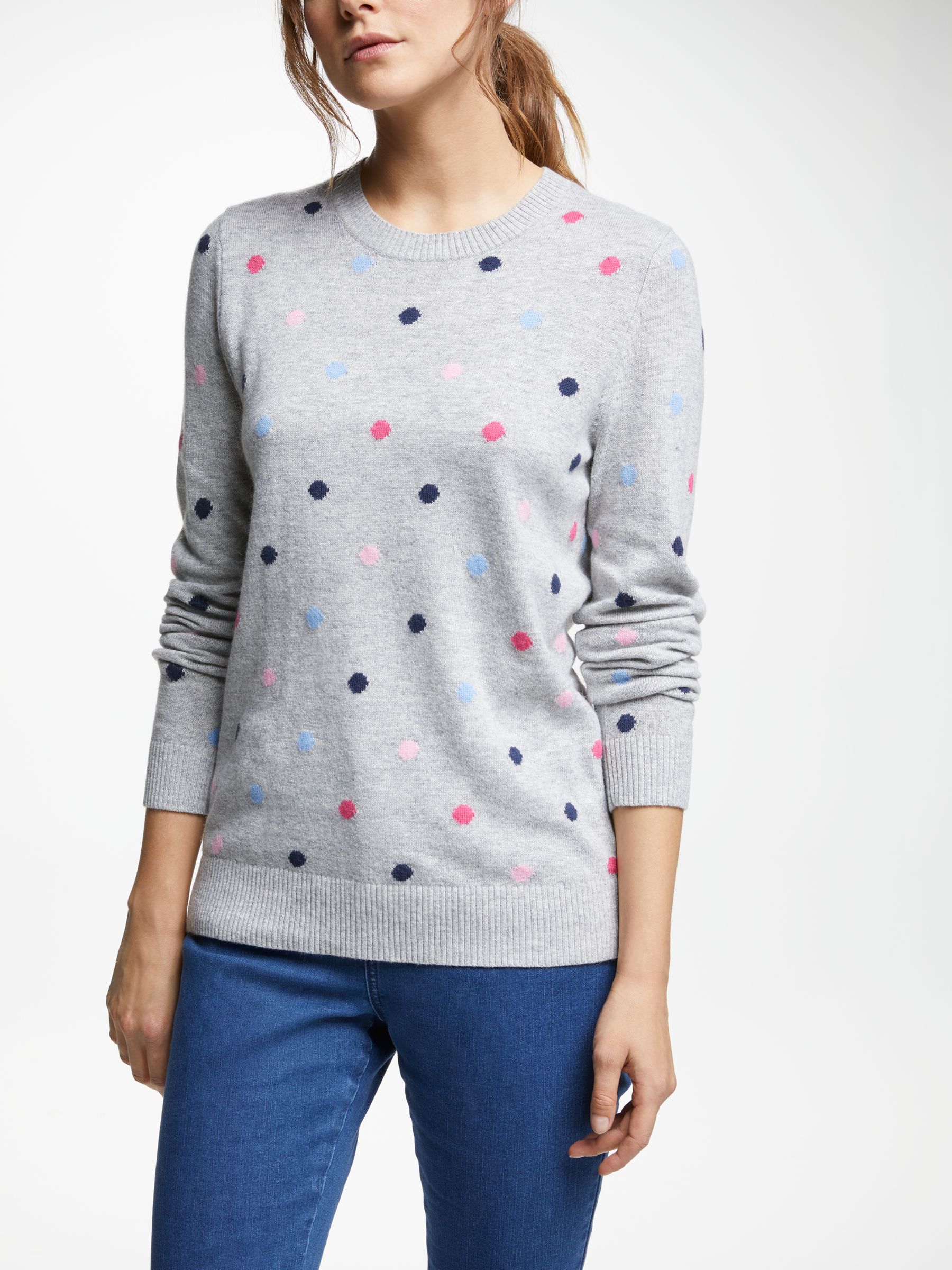 Collection WEEKEND by John Lewis Polka Dot Crew Neck Jumper, Light Grey/Multi