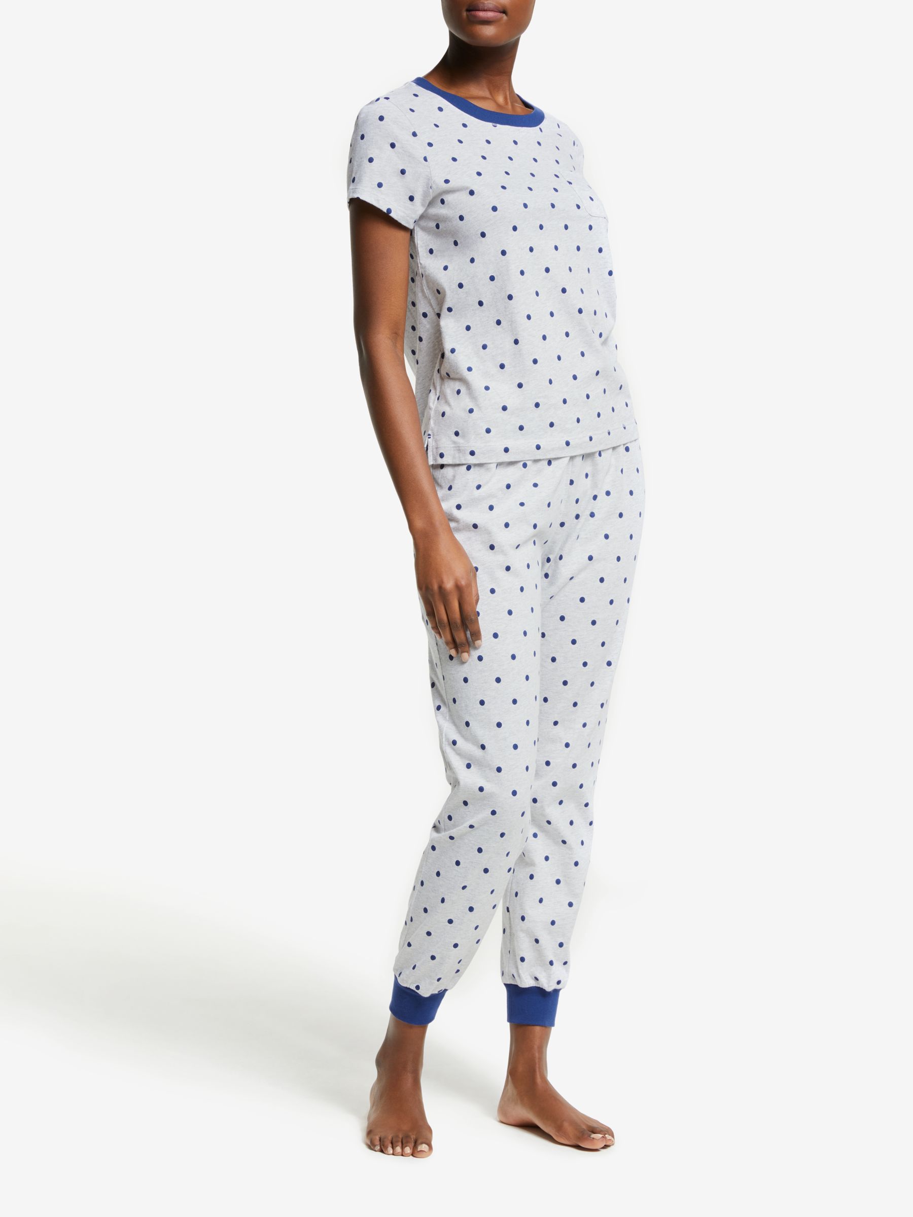 John Lewis & Partners Tandie Spot Print Cotton Pyjama Set, Grey/Blue