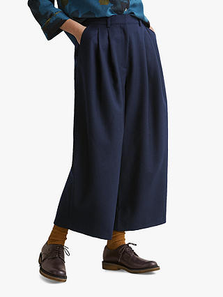 Toast Washed Wool Pleated Trousers, Dark Navy