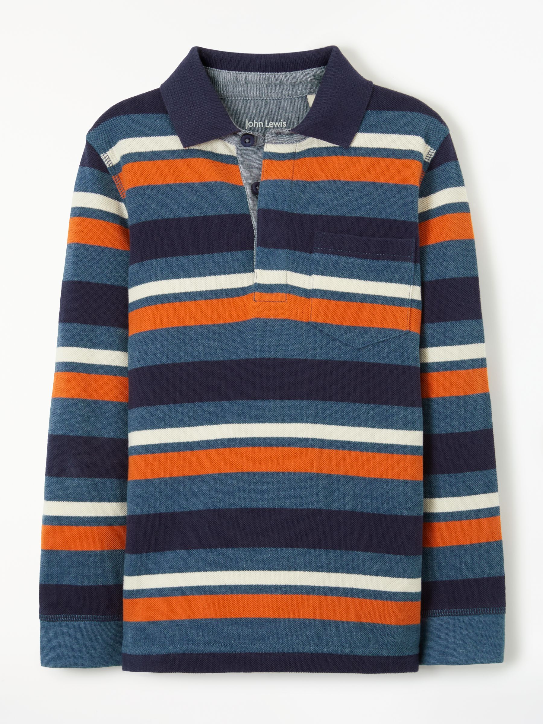 John Lewis & Partners Boys' Stripe Long Sleeve Polo Shirt, Blue/Multi ...