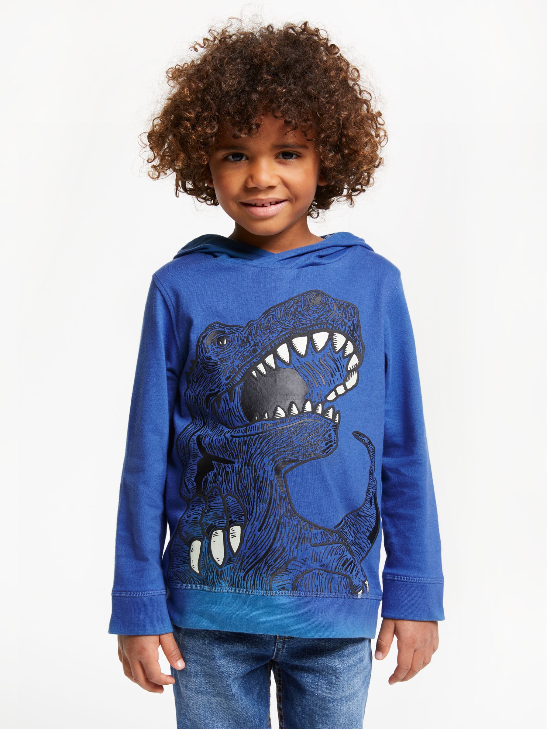 John Lewis & Partners Boys' Dinosaur Hooded T-Shirt, Blue