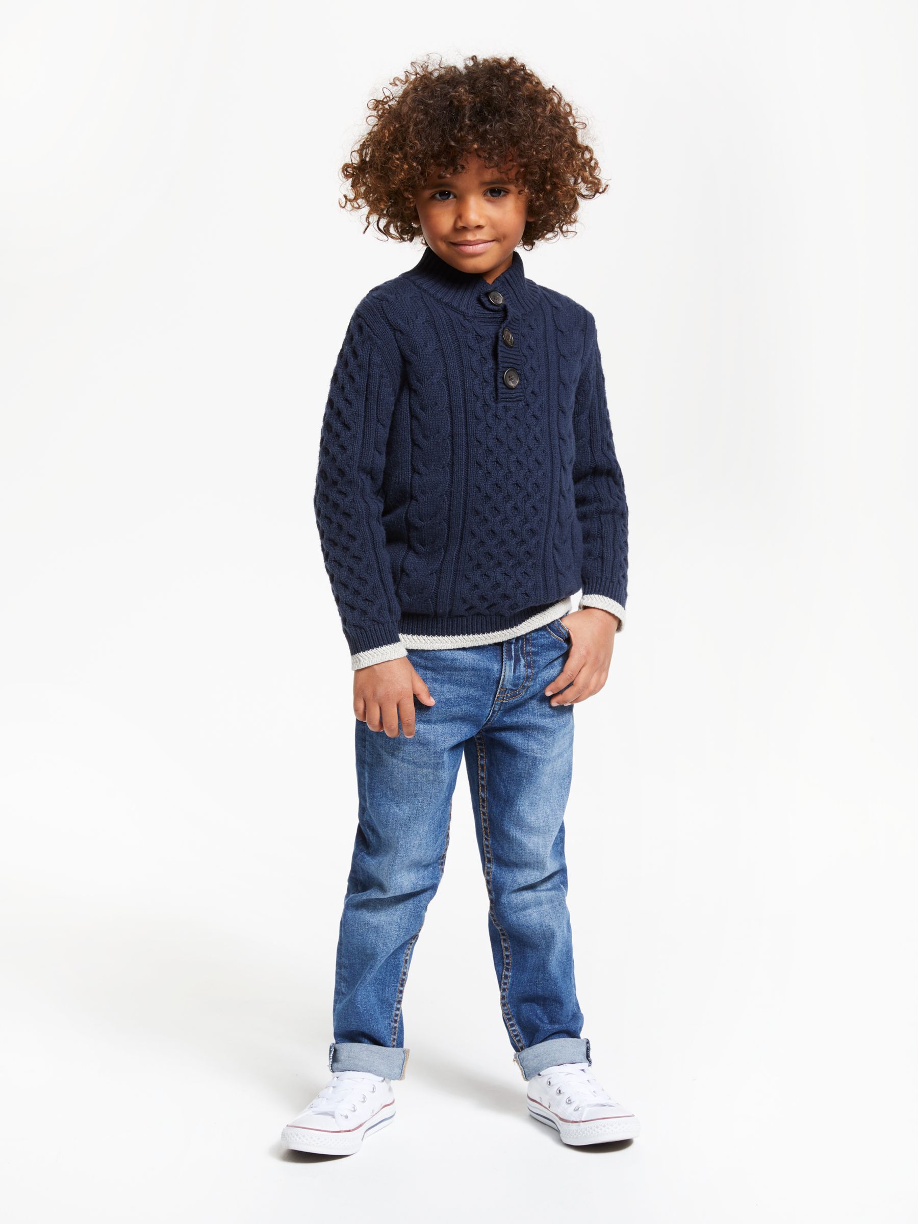 John Lewis & Partners Boys' Cable Button Knit Jumper, Blue