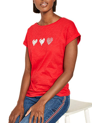 Mint Velvet Heart Trio T-Shirt, Red