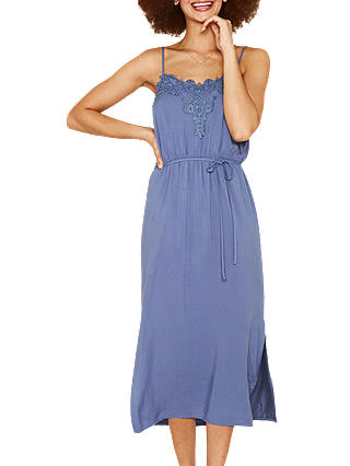 Oasis Lace Trim Midi Dress, Mid Blue