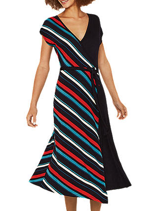 Oasis Colour Block Stripe Dress, Long, Blue/Multi