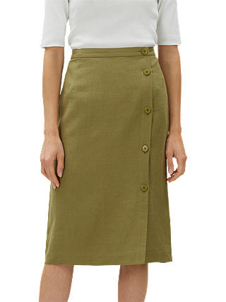 Jaeger Linen Button Detail Skirt, Khaki