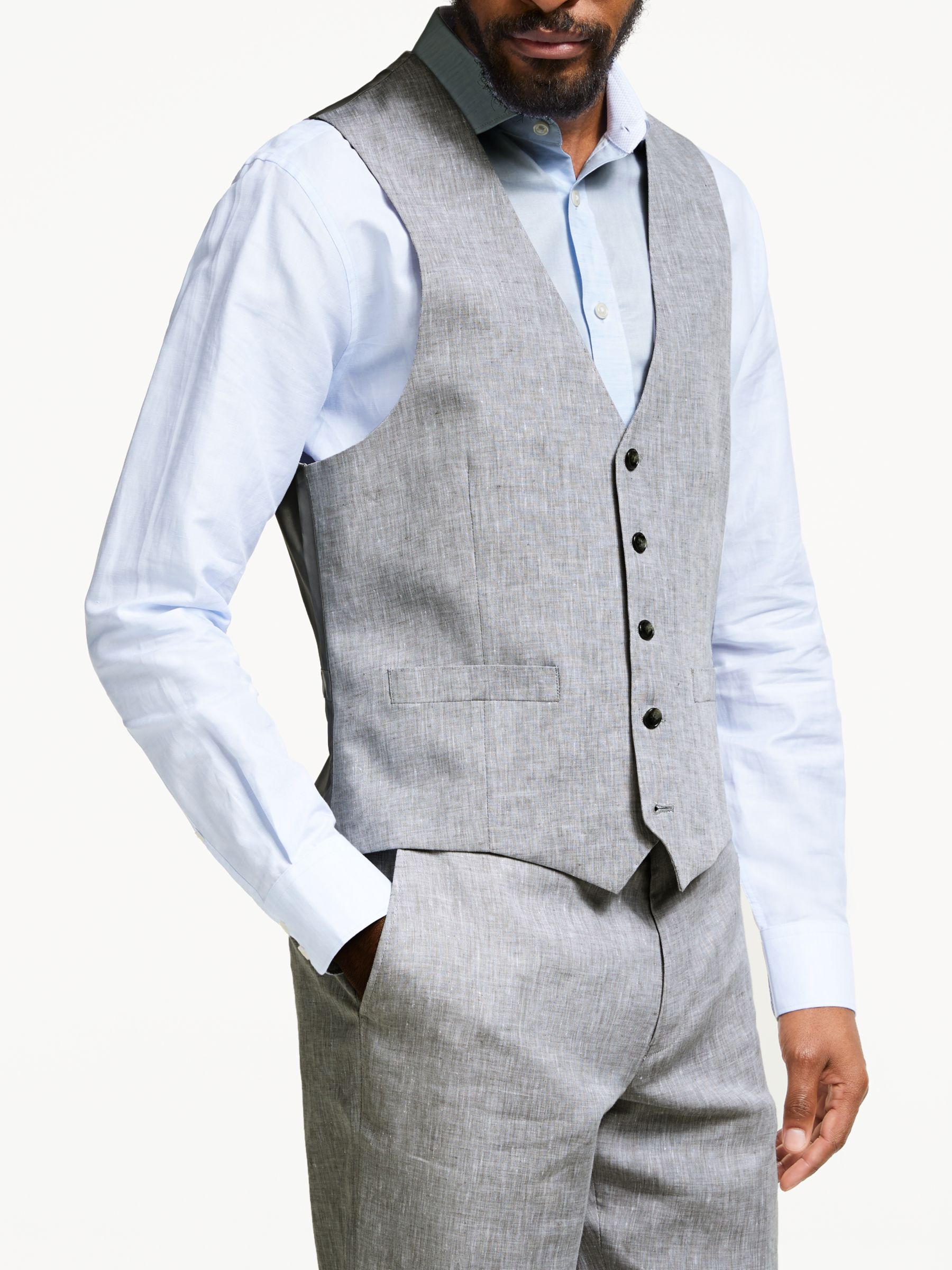John Lewis & Partners Linen Regular Fit Waistcoat, Silver