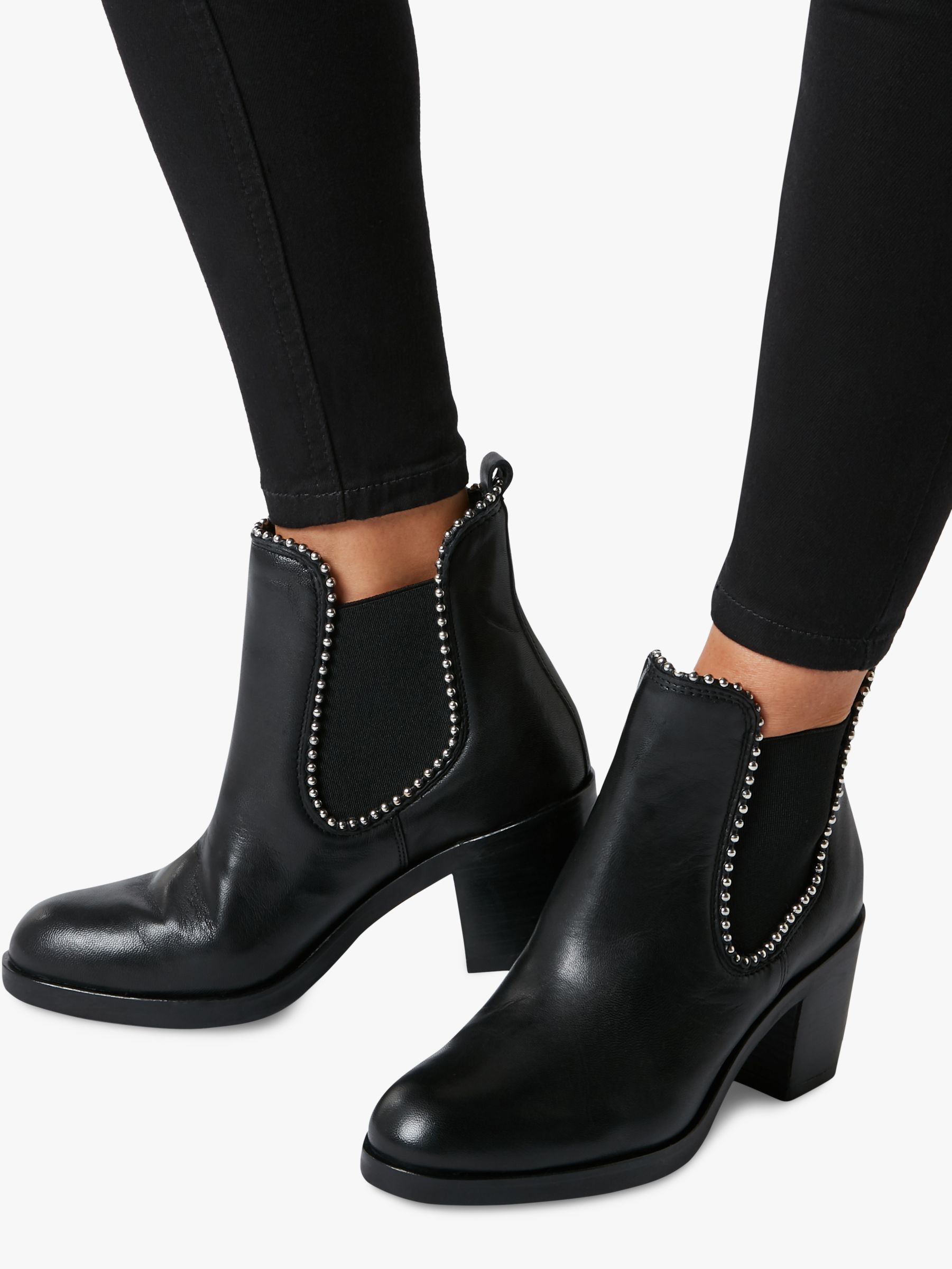 Dune Black Paxtton Ball Stud Ankle Boots, Black Leather