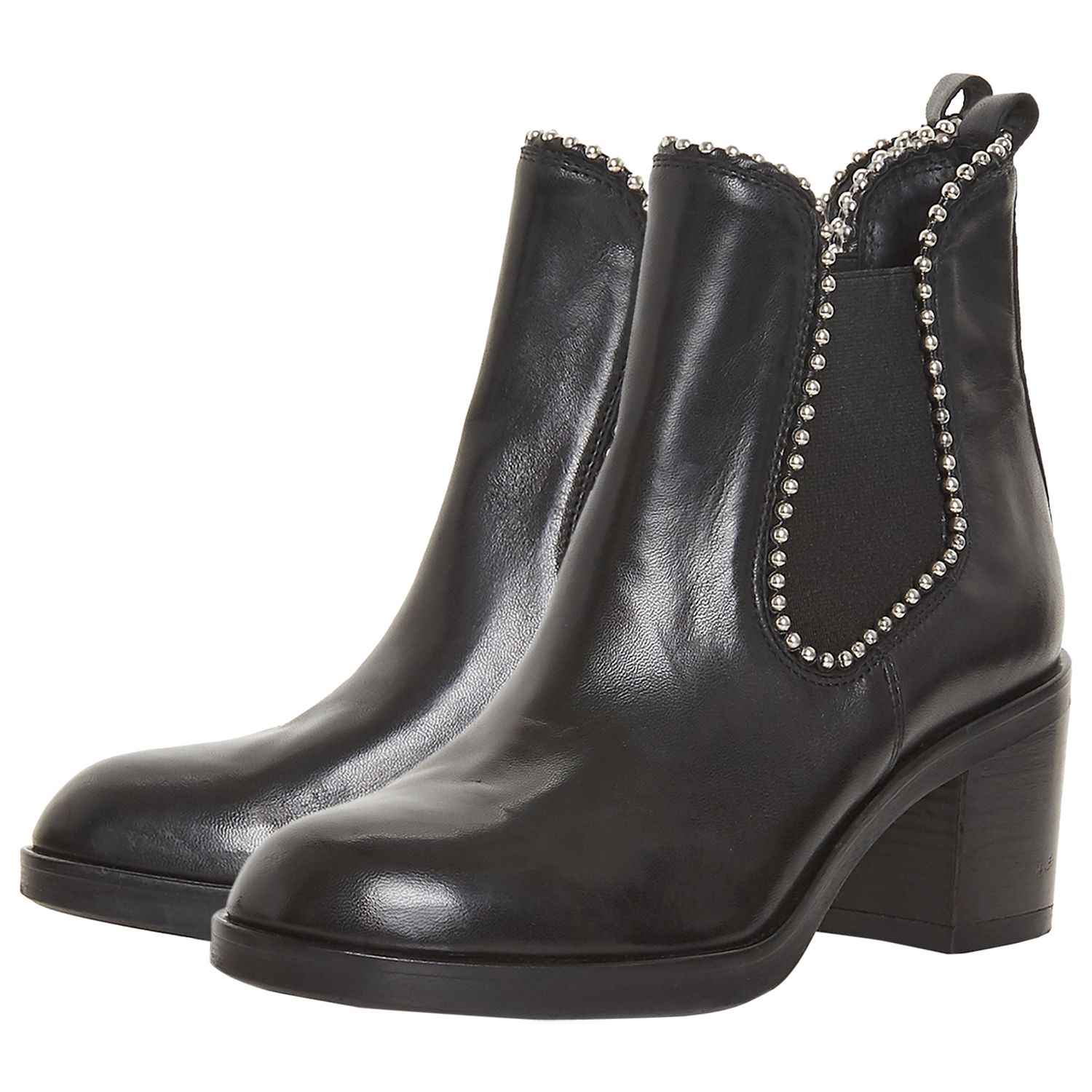 Dune Black Paxtton Ball Stud Ankle Boots, Black Leather