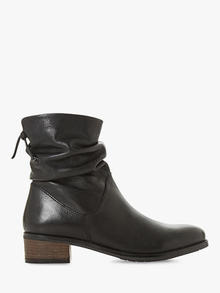 Dune Pagerss Ruched Block Heel Ankle Boots, Black Leather