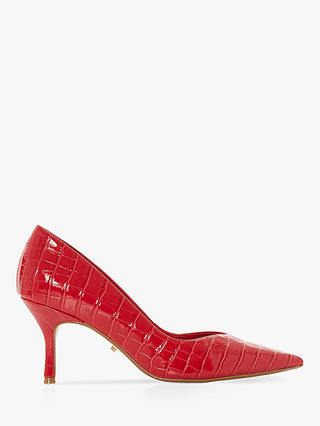 Dune Andersonn Mid Heel Court Shoes, Red Croc Patent