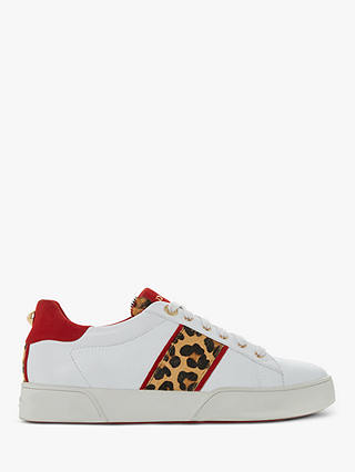 Dune Elsie Lace Up Leather Trainers, White/Leopard