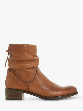 Dune Pagerss Ruched Block Heel Ankle Boots, Chestnut Leather