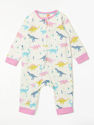 John Lewis & Partners Baby Dinosaur Print Sleepsuit, Multi