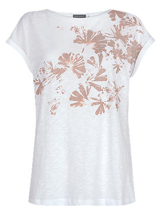 Mint Velvet Flower Print T-Shirt, Ivory