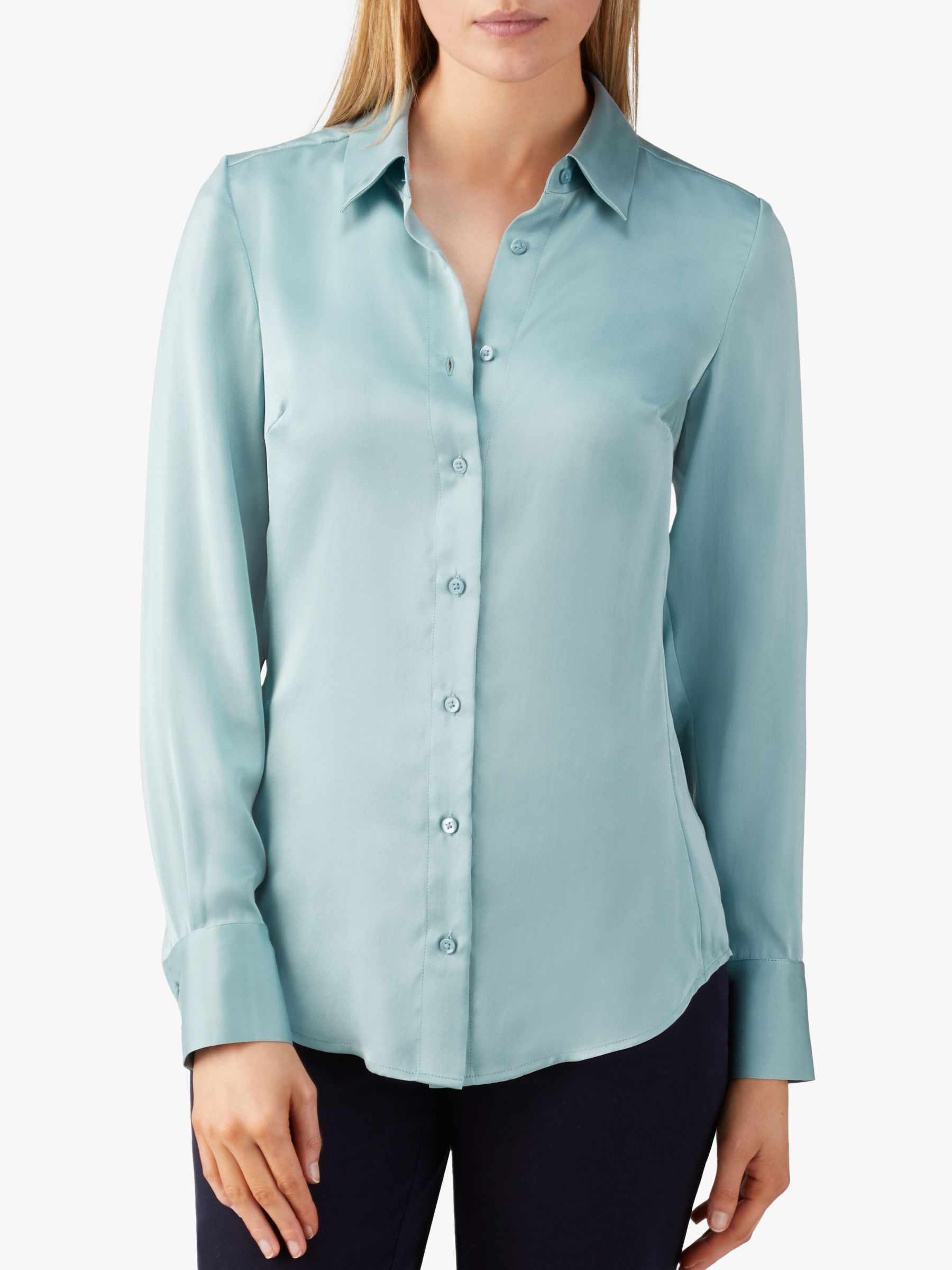 Pure Collection Silk Satin Blouse, Frost Blue