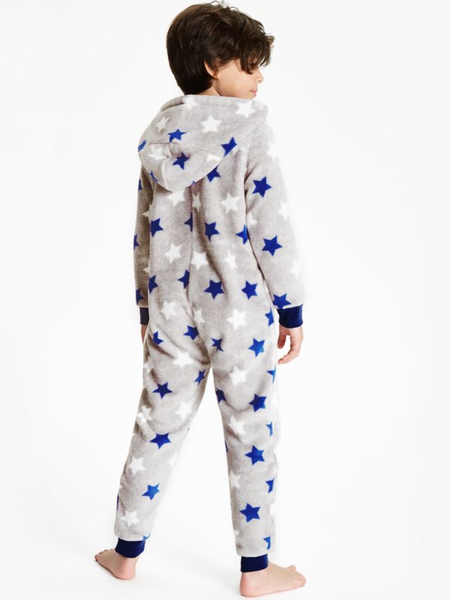 John Lewis Partners Boys Star Print Fleece Onesie Grey 5 years