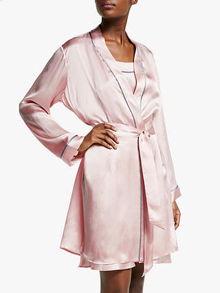 John Lewis & Partners Silk Piped Dressing Gown, Pink
