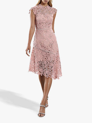 Reiss Ivana Lace Asymmetric Dress, Pale Pink