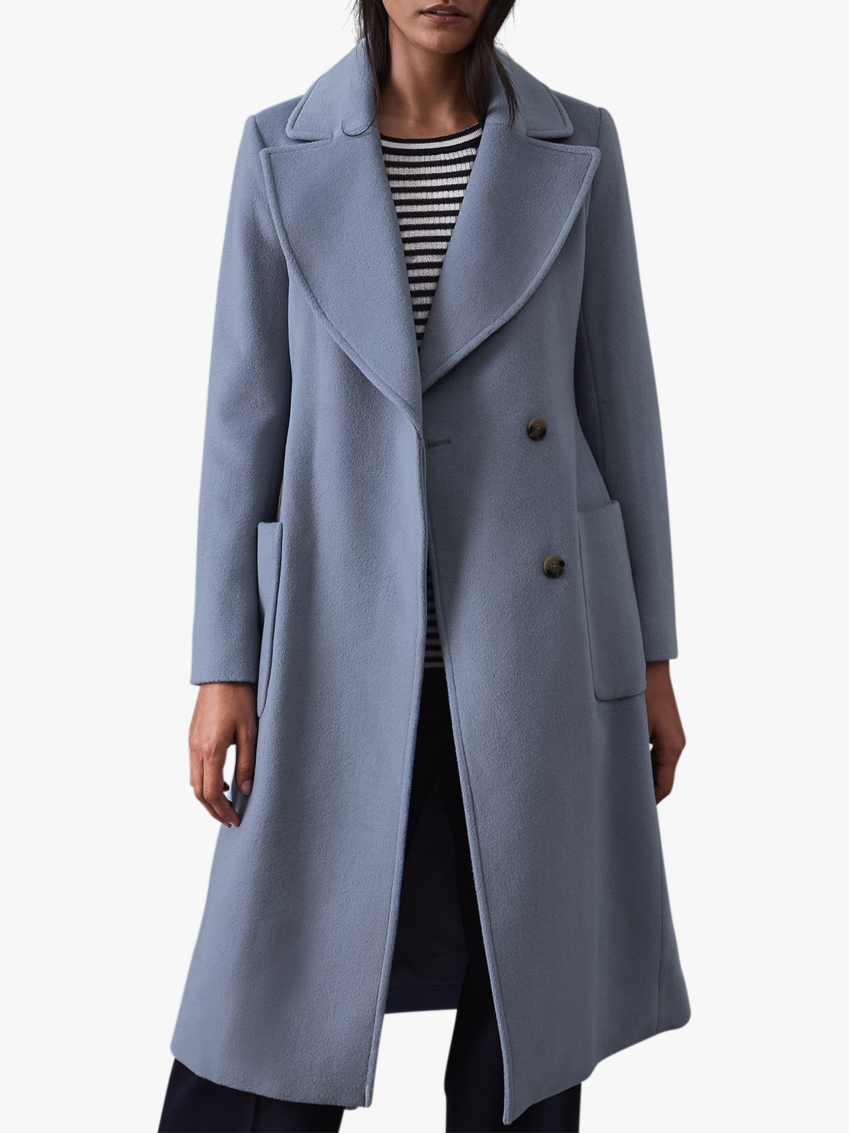 Reiss Faris Wool Belted Longline Coat, Blue at John Lewis & Partners