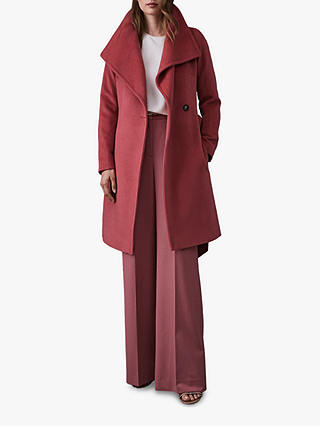 Reiss Luna Belted Longline Wool Coat, Raspberry