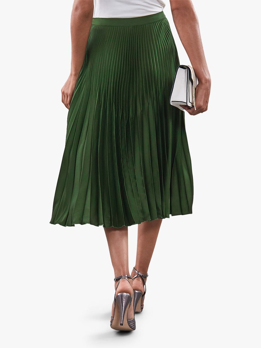 Reiss Isidora Pleated Midi Skirt, Dark Green at John Lewis & Partners