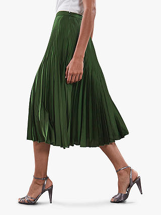 Reiss Isidora Pleated Midi Skirt, Dark Green at John Lewis & Partners