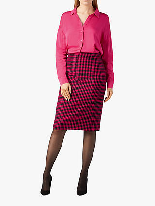 Pure Collection Wool Check Print Pencil Skirt, Pink/Red Dogtooth