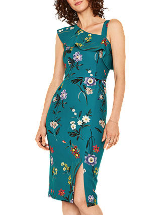 Oasis Floral Pencil Dress, Green/Multi