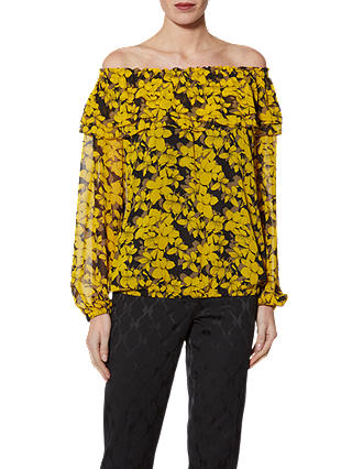 Gina Bacconi Floral Chiffon Print Top, Yellow