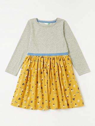 John Lewis & Partners Girls' Jersey Floral Dress, Yellow/Grey