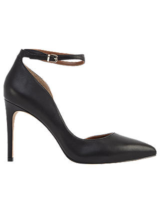 Reiss Lya Leather Ankle Strap Shoes, Black