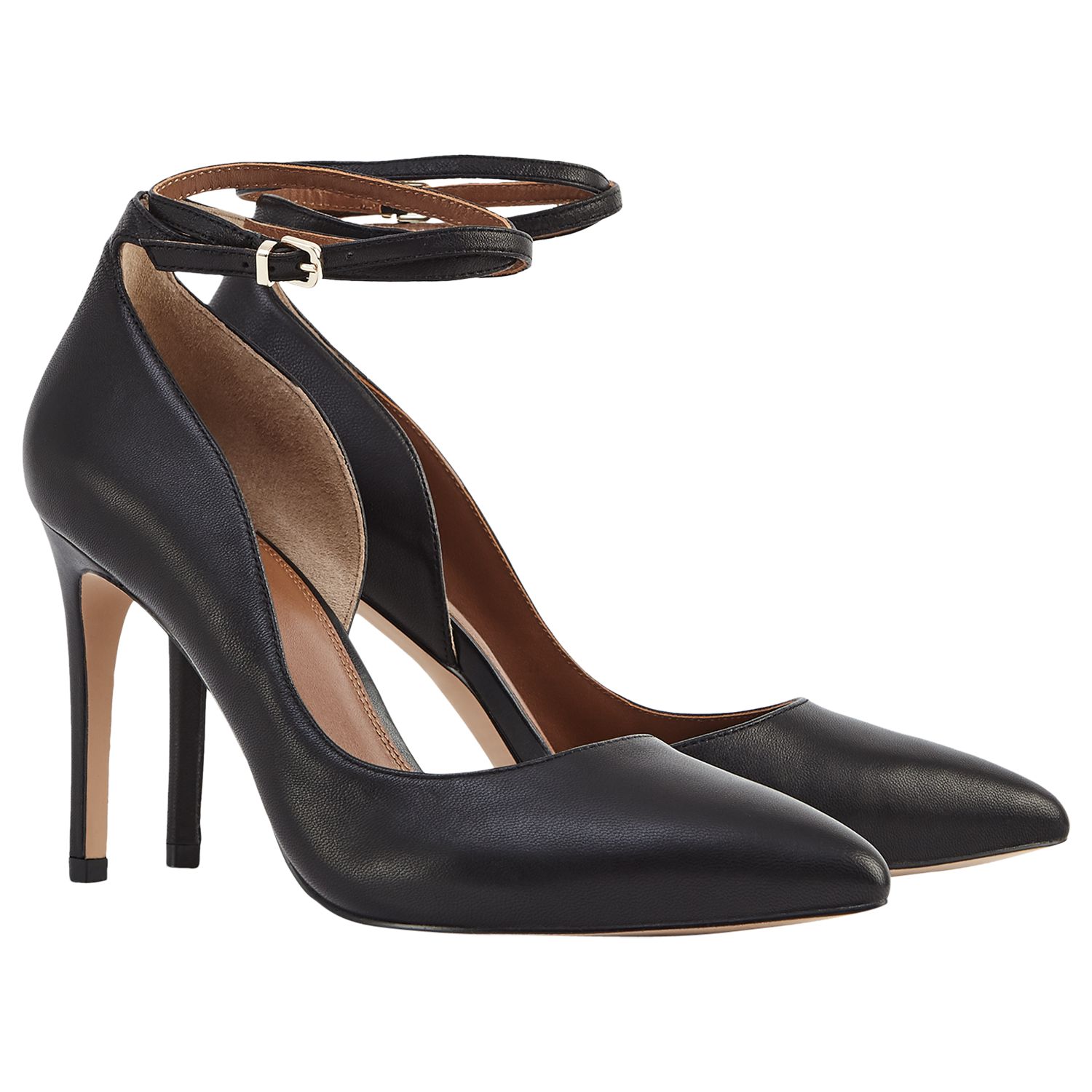 Reiss Lya Leather Ankle Strap Shoes, Black at John Lewis & Partners
