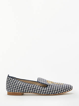 Boden Elsie Embroidered Slipper Loafers, Navy/Ivory Dogtooth