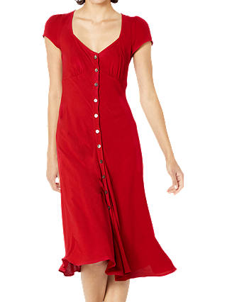 Ghost Leona Button Through Crepe Dress, Chilli Red
