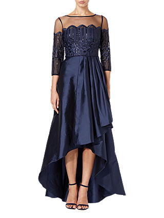 Adrianna Papell Embroidered Panel Waterfall Dress, Midnight Blue