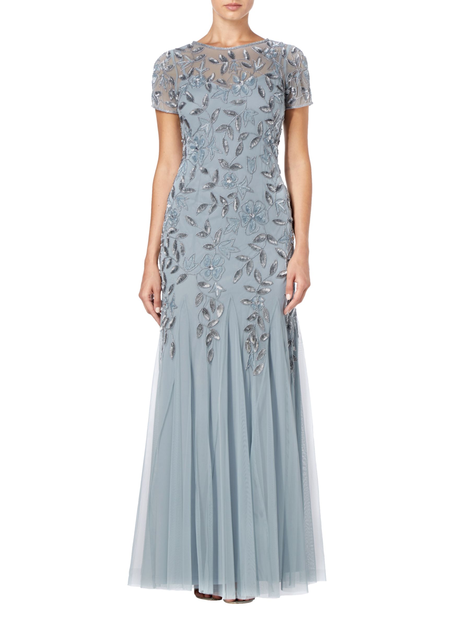 Adrianna Papell Floral Beaded Godet Dress, Blue Heather at John Lewis ...