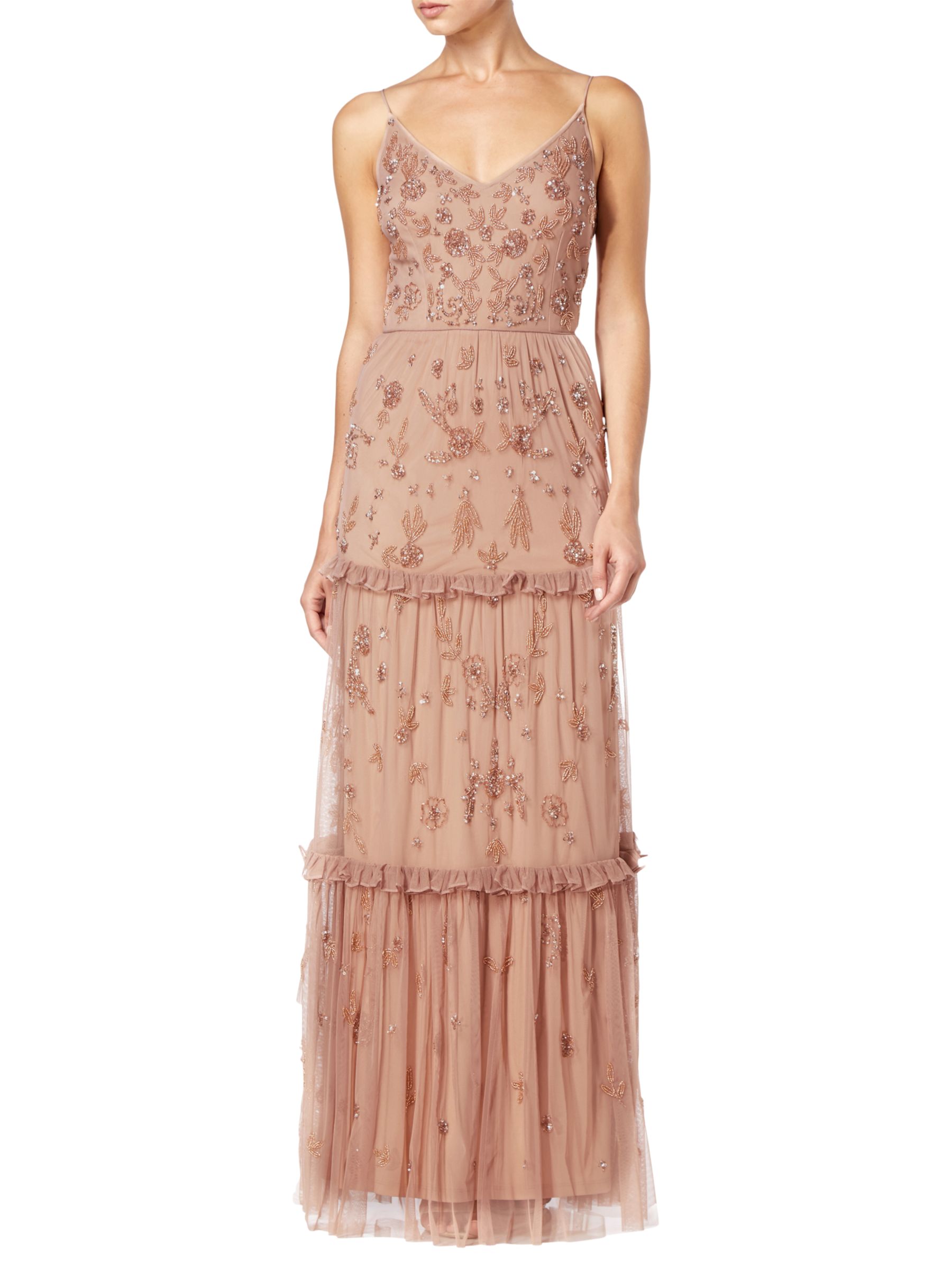 Adrianna Papell Tiered Dress, Rose Gold at John Lewis & Partners