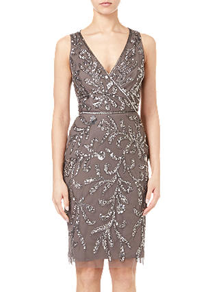 Adrianna Papell Beaded Cocktail Dress, Lead Grey