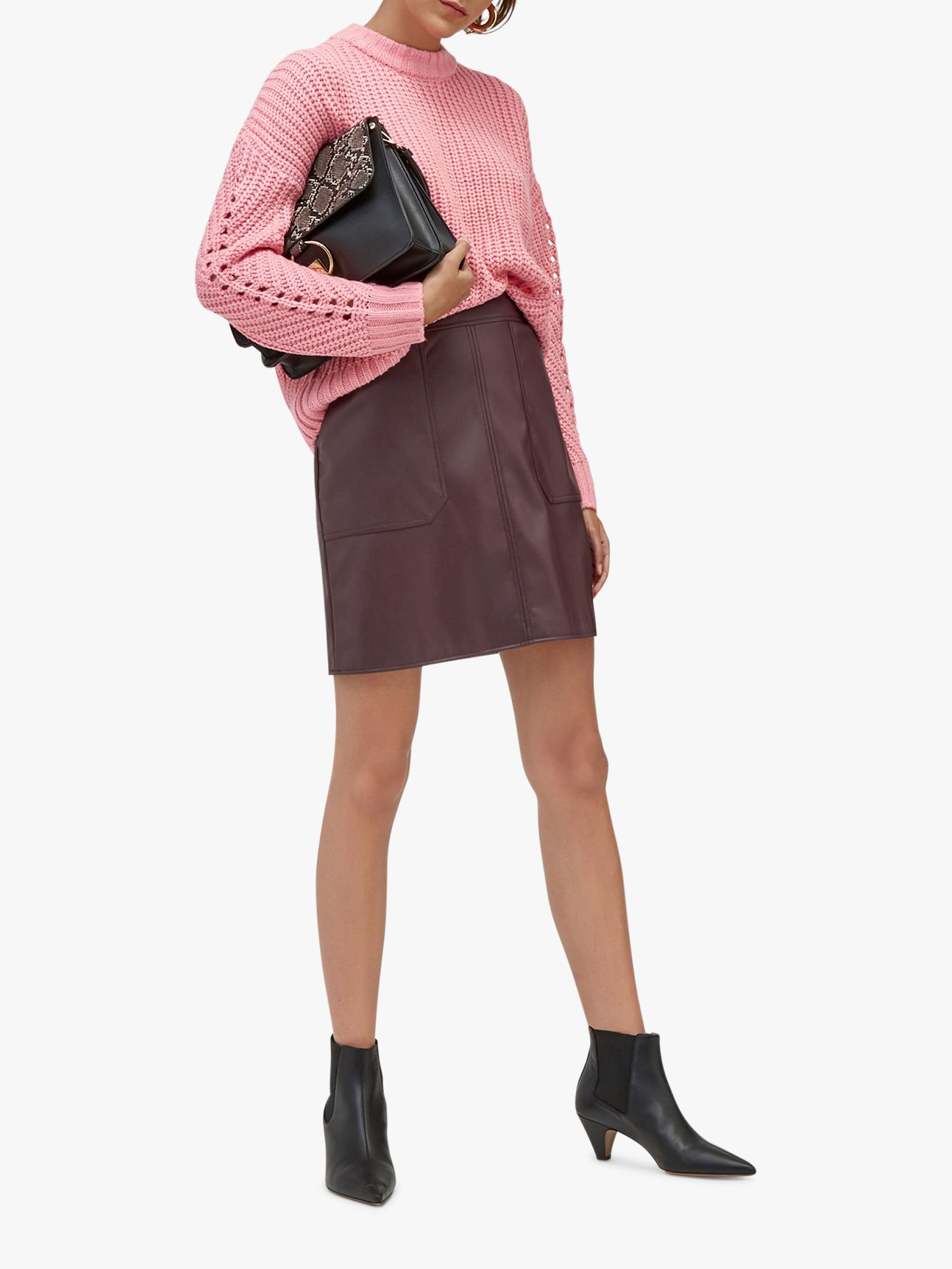 BuyWarehouse Pocket Detail Faux Leather Skirt, Berry, 6 Online at johnlewis.com