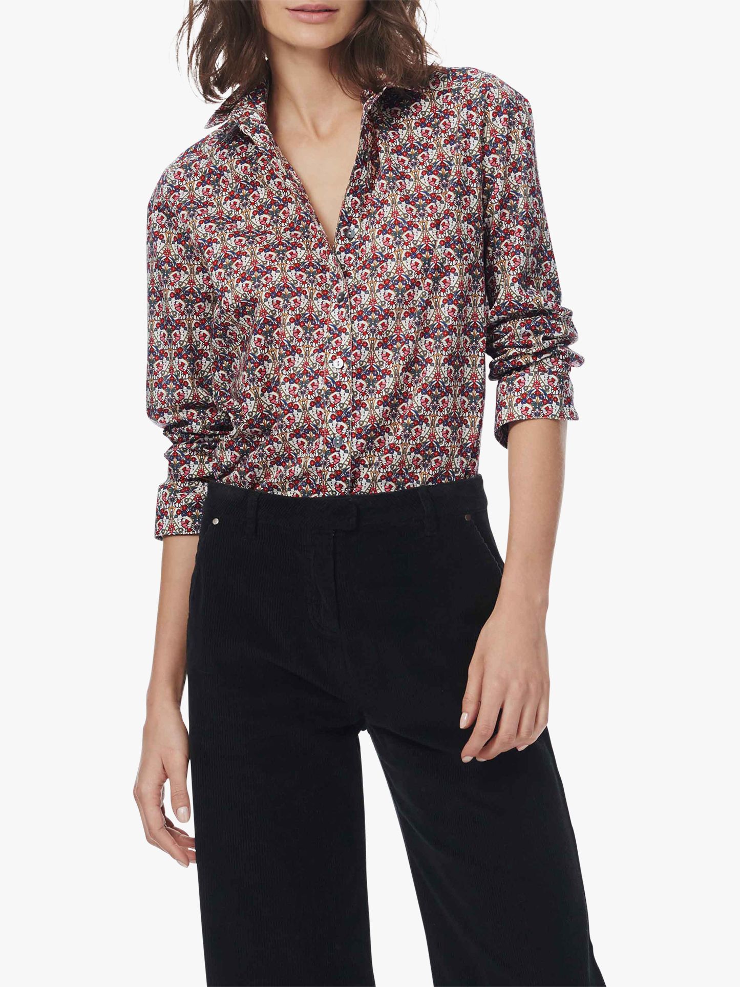 Brora Cotton Liberty Lawn Shirt, Fig Butterfly