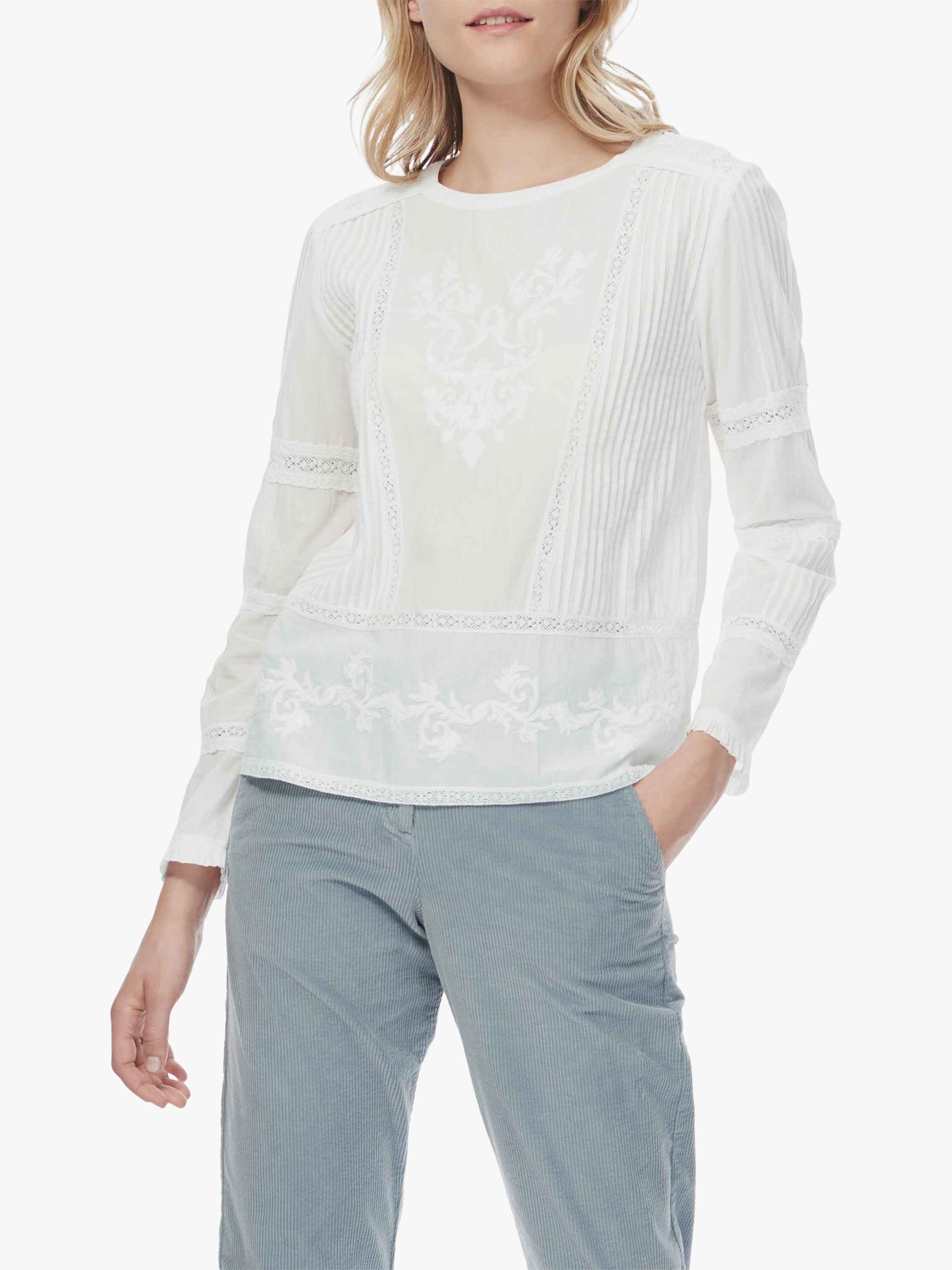 Brora Lace Cotton Blouse, White at John Lewis & Partners