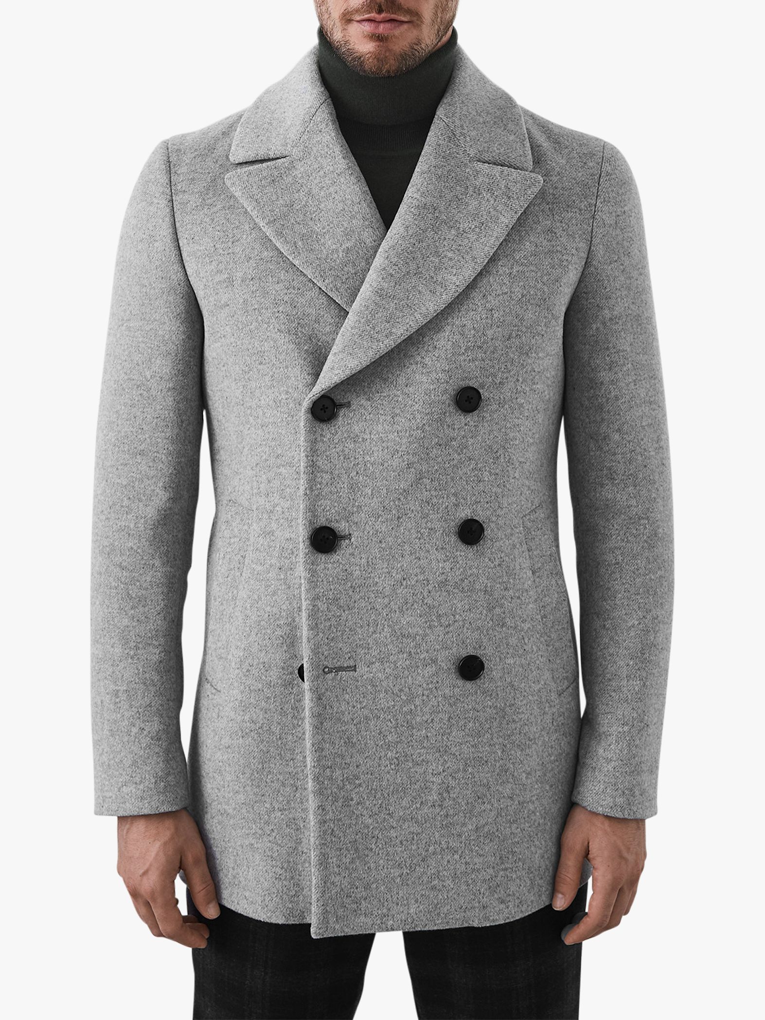Reiss Bogart Double Breasted Overcoat, Grey at John Lewis & Partners