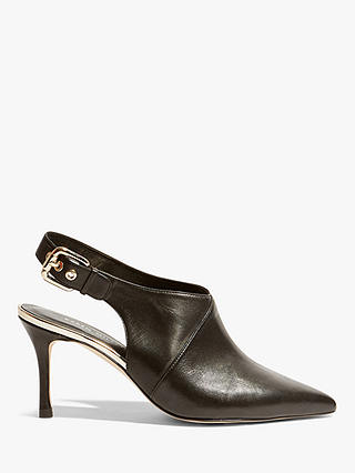 Karen Millen Slingback Stiletto Heel Mule Court Shoes, Black Leather