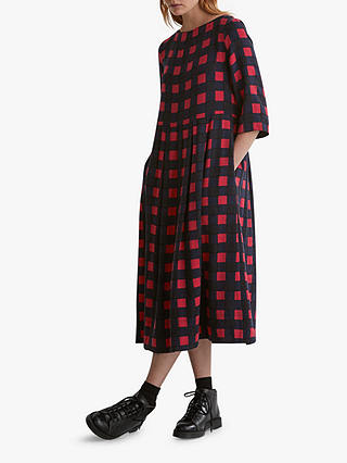 Toast Bold Check Dress, Navy/Red